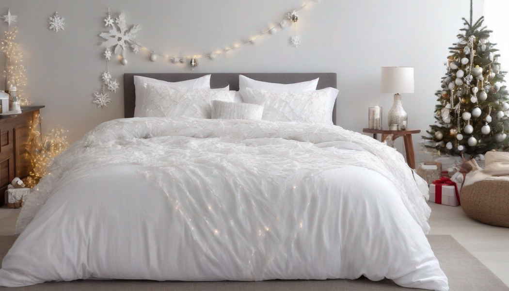 Bettwäsche in Weiß mit Weihnachtsstruktur (NF)